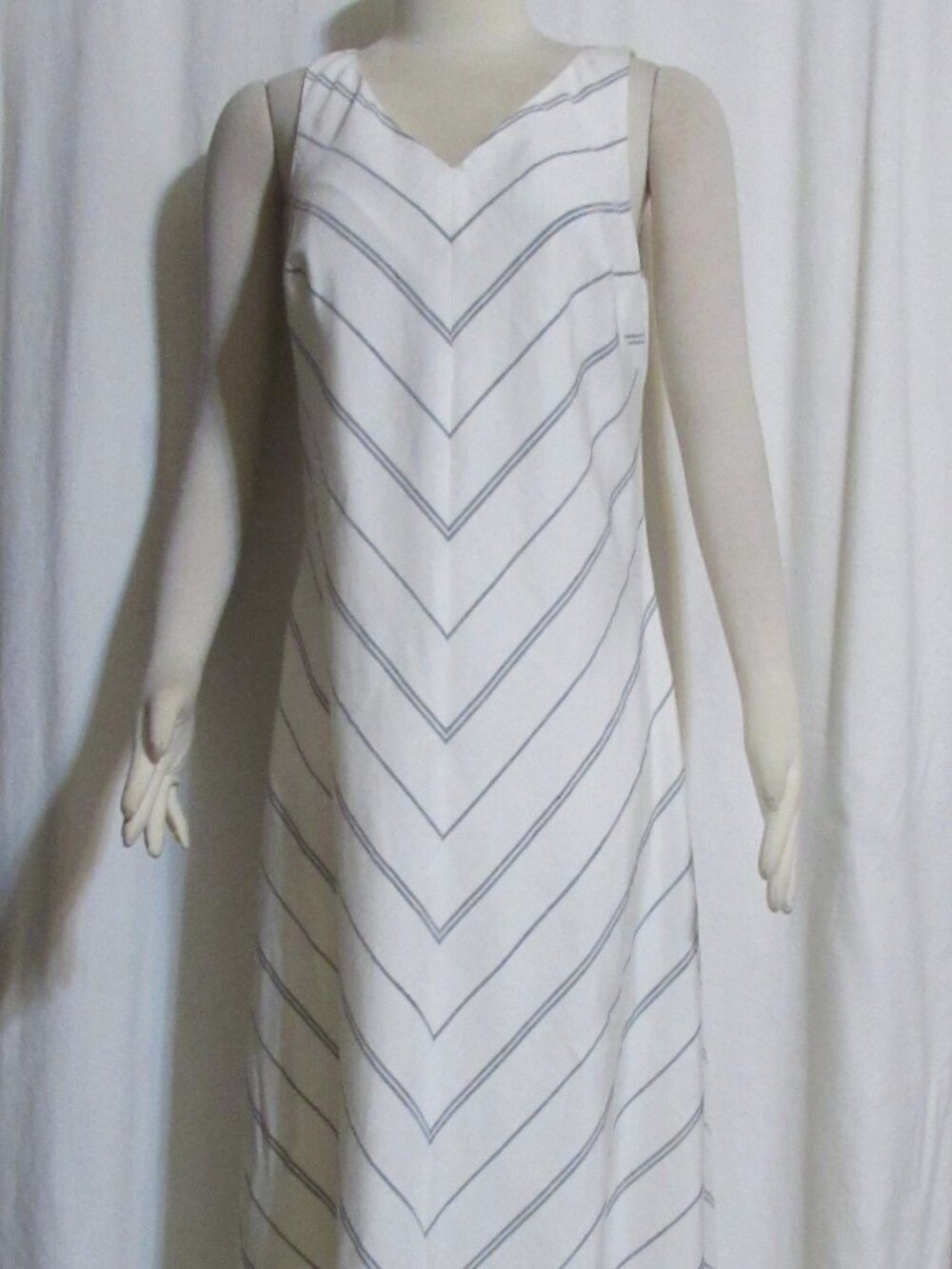 Womens Ladies TALBOTS White & Black Lined Linen Blend Maxi Dress 6 Orig $168